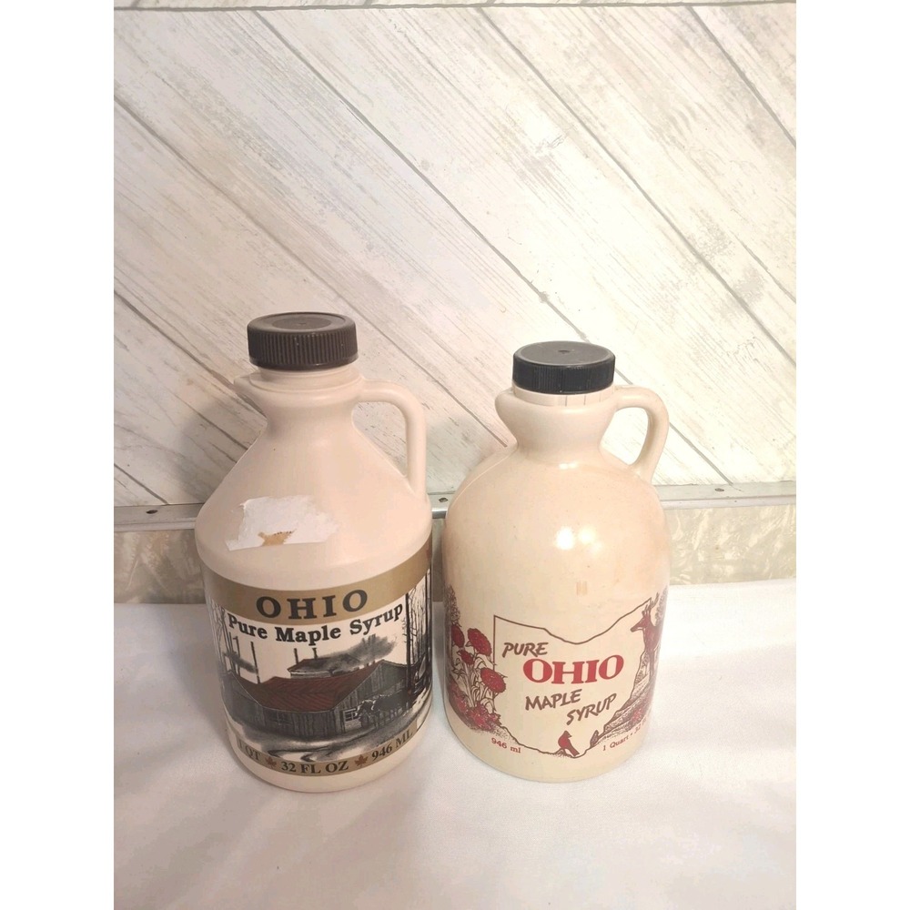 Pure Ohio Maple Syrup Vintage EMPTY BOTTLES Lot Of 2 1 Quart 32 FL OZ Jugs